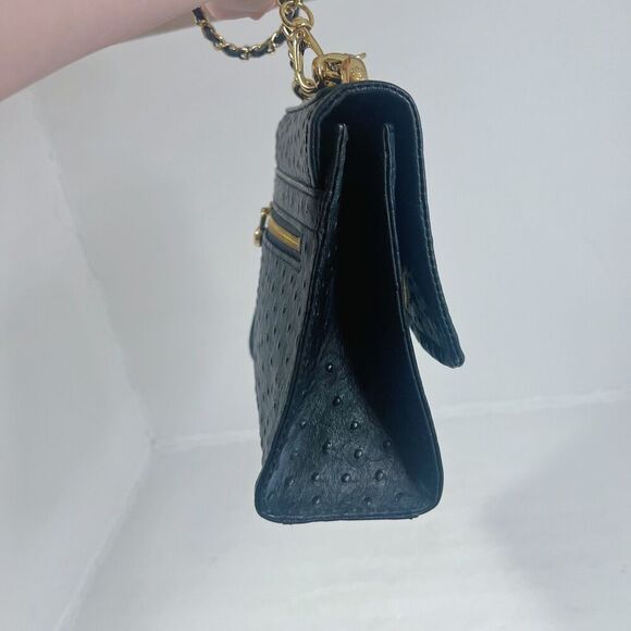 Vintage Tocco Toscano Black Ostrich Leather Structured Crossbody Bag Gold Chain - Picture 3 of 11